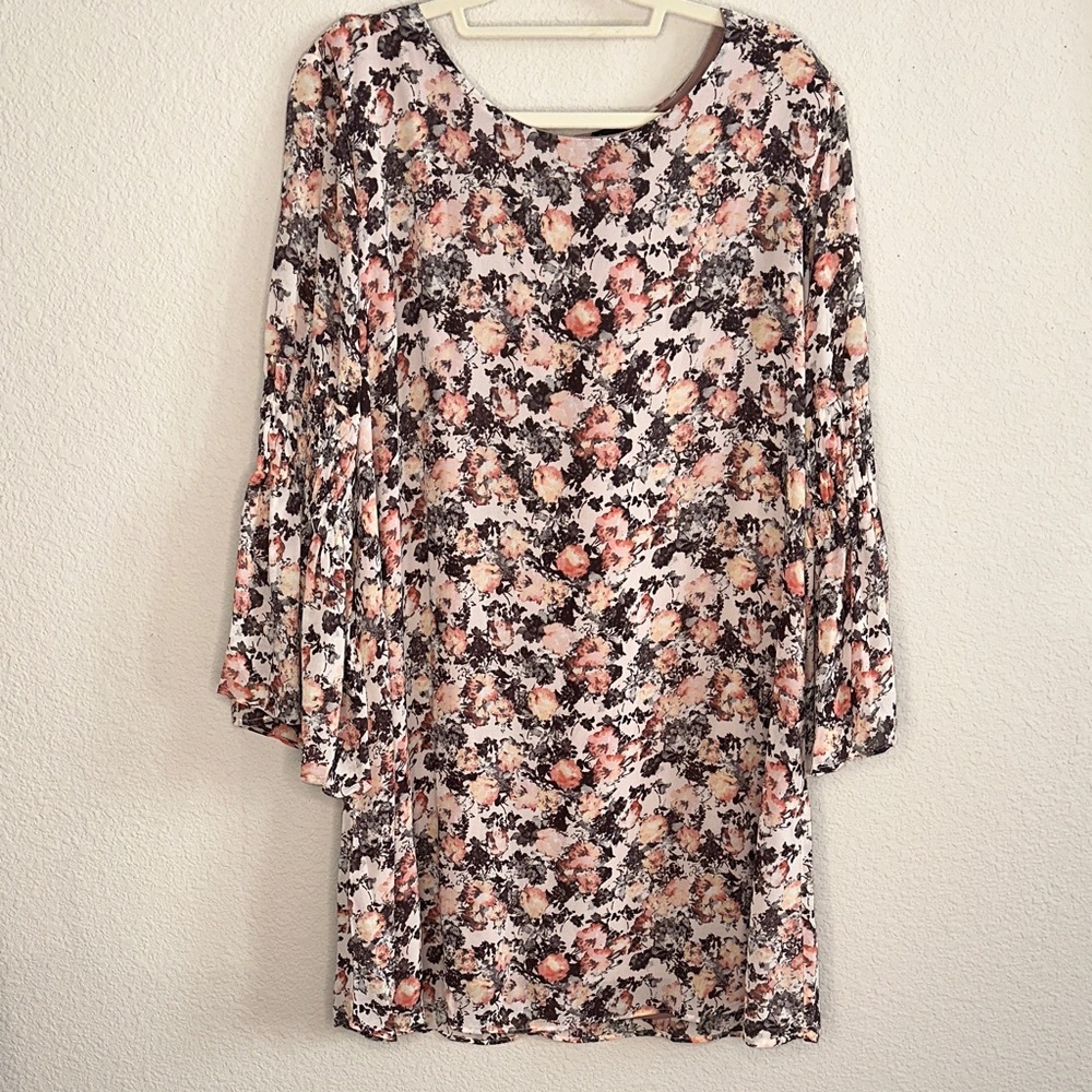 Bobeau Floral‎ Mini Dress - Pink, Black, and Cream